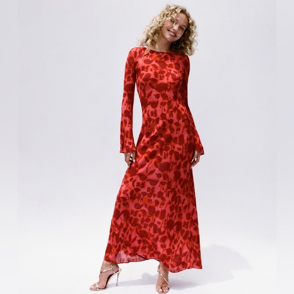 Realisation Par Red Floral Long Sleeve Maxi Dress